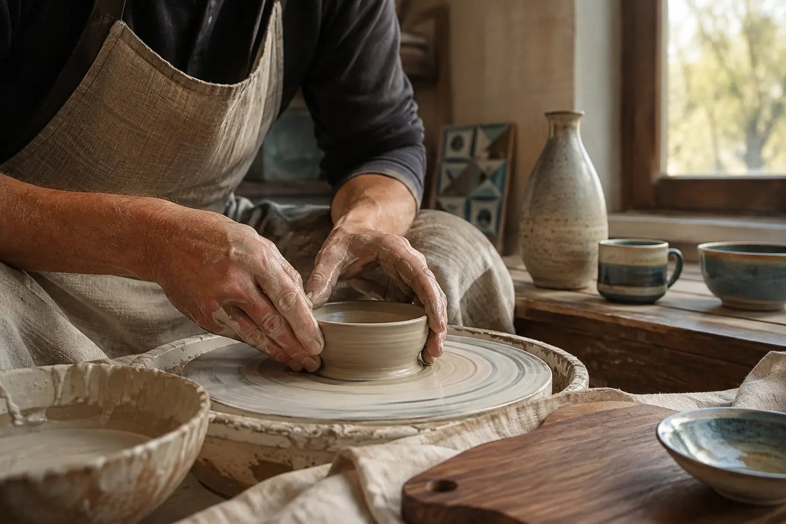 A Ticino artisan shaping local ceramics